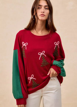BiBi Christmas Theme Tree Embroidered Sweater - MimiStylez
