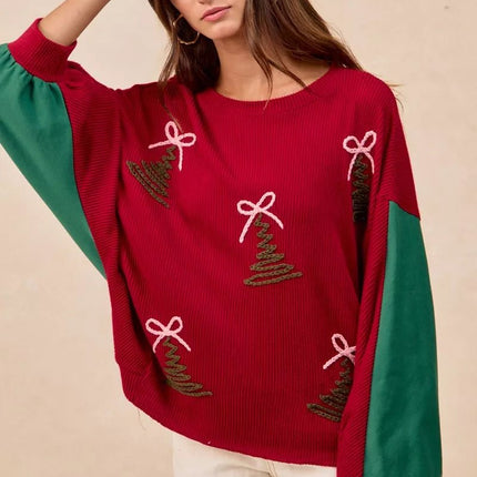 BiBi Christmas Theme Tree Embroidered Sweater - MimiStylez