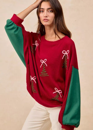 BiBi Christmas Theme Tree Embroidered Sweater - MimiStylez