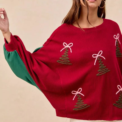 BiBi Christmas Theme Tree Embroidered Sweater - MimiStylez