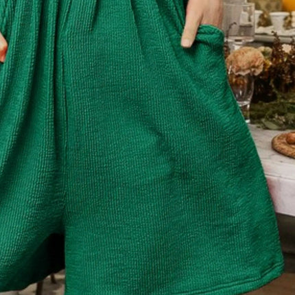 BiBi Crinkle Rib Textured Wide Leg Shortalls - MimiStylez