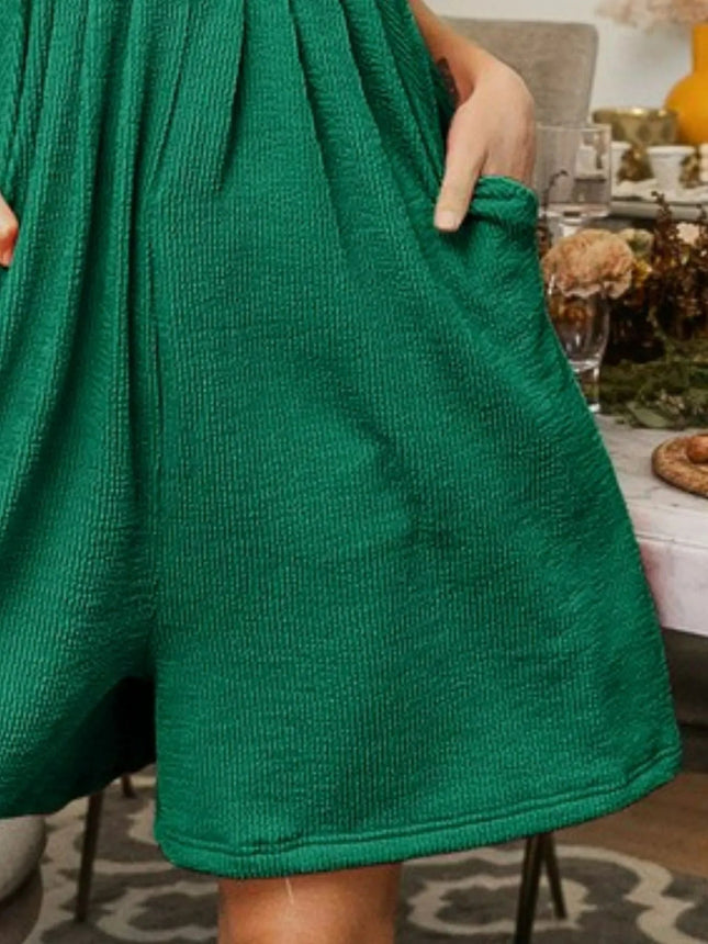 BiBi Crinkle Rib Textured Wide Leg Shortalls - MimiStylez