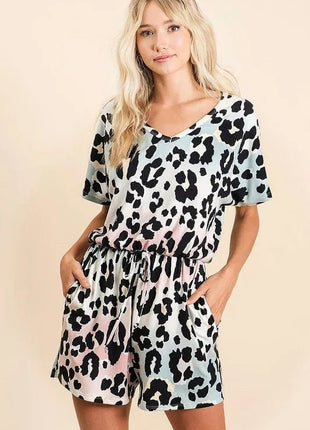 BiBi Gradation Leopard Soft Knit V - neck Romper - MimiStylez