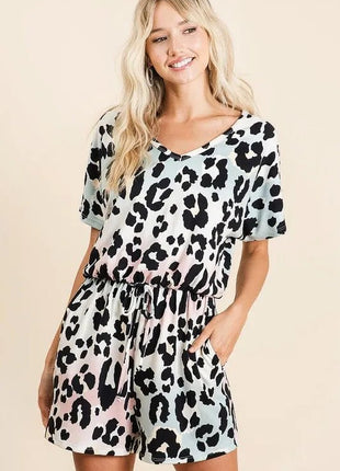 BiBi Gradation Leopard Soft Knit V - neck Romper - MimiStylez