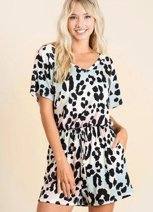 BiBi Gradation Leopard Soft Knit V - neck Romper - MimiStylez