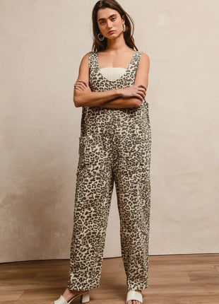 BiBi Leopard Print Adjustable Strap U Neck Jumpsuit - MimiStylez