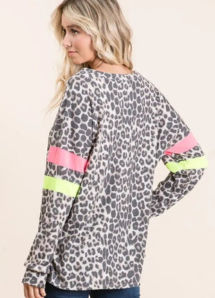 BiBi Leopard Thermal Top with Contrast Color Block - MimiStylez