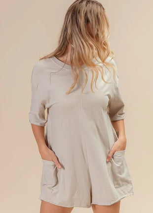 BiBi Short Sleeve Back Open Washed Romper - MimiStylez