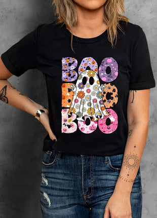 BOO Ghost Graphic Round Neck Short Sleeve T-Shirt - MimiStylez