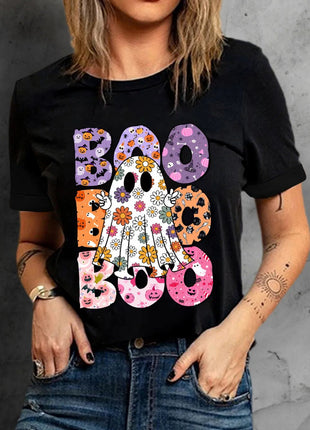 BOO Ghost Graphic Round Neck Short Sleeve T-Shirt - MimiStylez