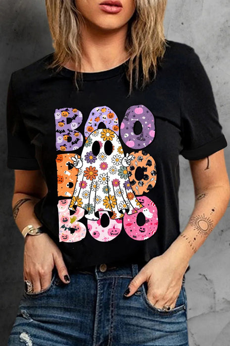 BOO Ghost Graphic Round Neck Short Sleeve T-Shirt - MimiStylez