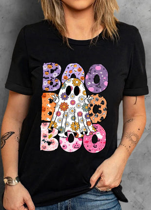 BOO Ghost Graphic Round Neck Short Sleeve T-Shirt - MimiStylez