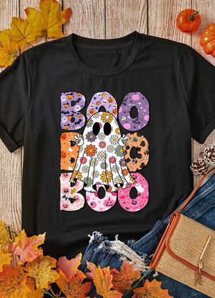 BOO Ghost Graphic Round Neck Short Sleeve T-Shirt - MimiStylez
