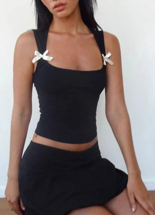 Bow Detail Square Neck Cropped Tank - MimiStylez