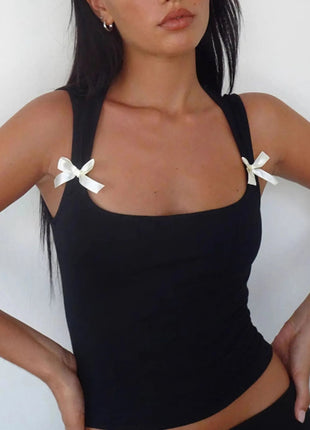 Bow Detail Square Neck Cropped Tank - MimiStylez
