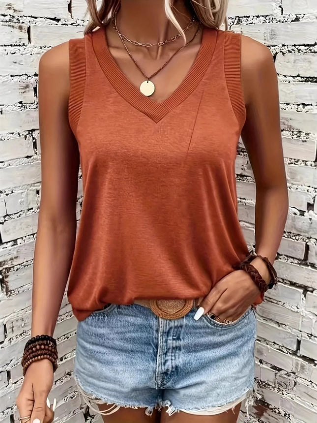 Breathable V - Neck Ribbed - Band Tank Top - MimiStylez