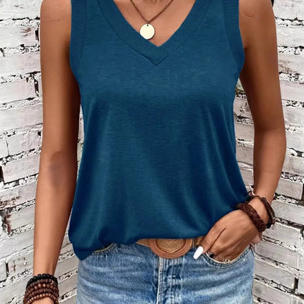 Breathable V - Neck Ribbed - Band Tank Top - MimiStylez