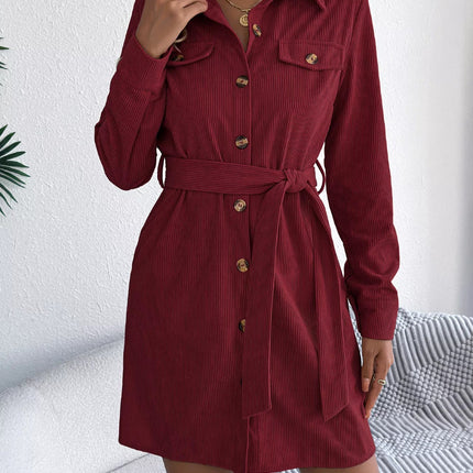 Button - Front Corduroy Shirt Dress - MimiStylez