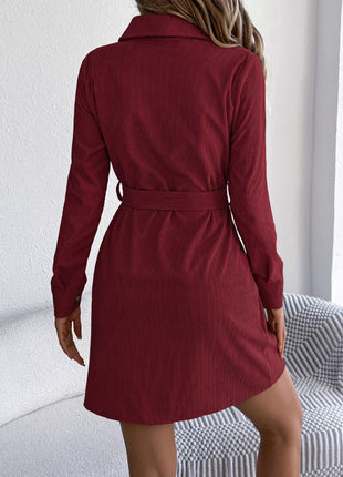 Button - Front Corduroy Shirt Dress - MimiStylez