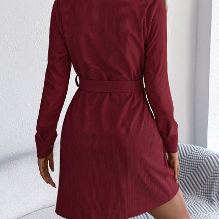 Button - Front Corduroy Shirt Dress - MimiStylez