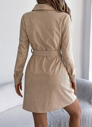 Button - Front Corduroy Shirt Dress - MimiStylez