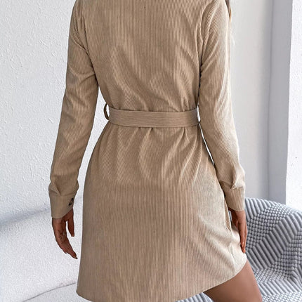 Button - Front Corduroy Shirt Dress - MimiStylez
