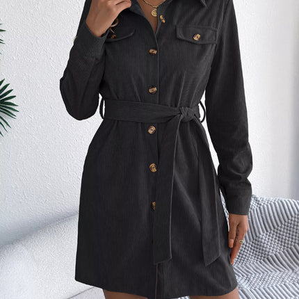 Button - Front Corduroy Shirt Dress - MimiStylez