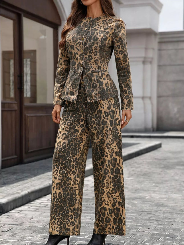 Button Up Long Sleeve Top and Jeans Denim Set - MimiStylez