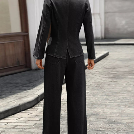 Button Up Long Sleeve Top and Jeans Denim Set - MimiStylez