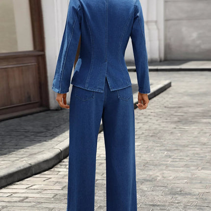 Button Up Long Sleeve Top and Jeans Denim Set - MimiStylez