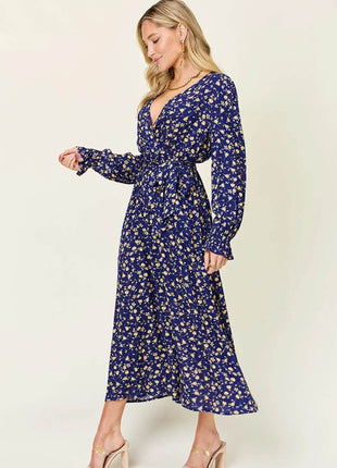 Double Take Full Size Tie Back Flounce Sleeve Dress - MimiStylez