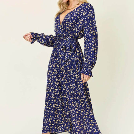 Double Take Full Size Tie Back Flounce Sleeve Dress - MimiStylez