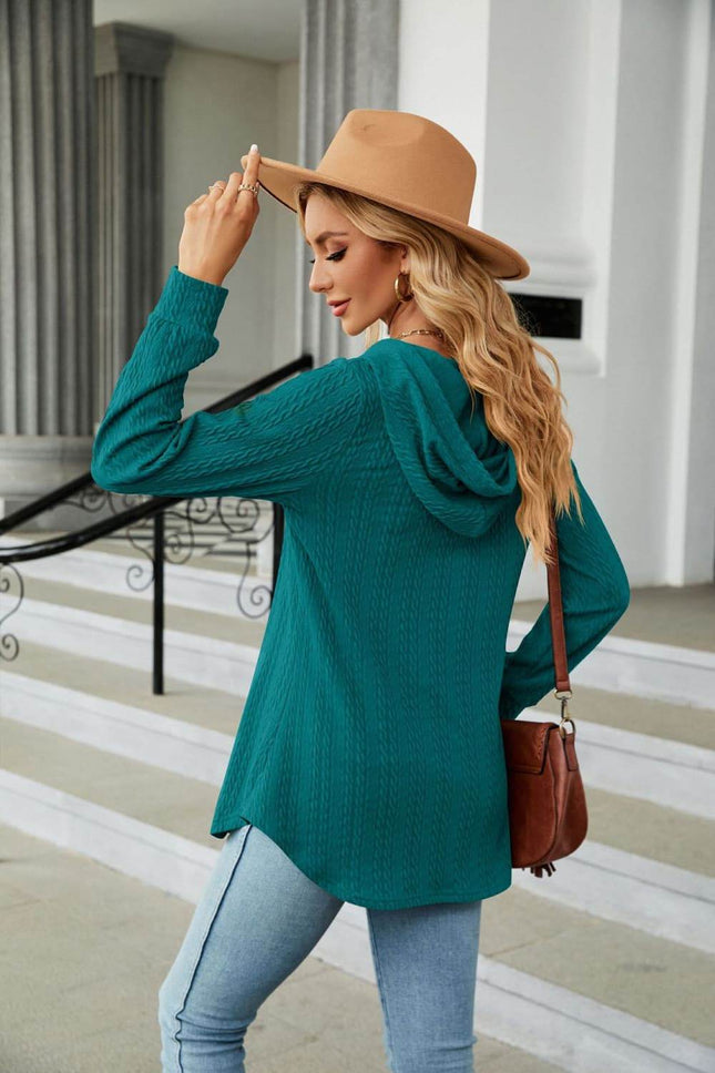 Long Sleeve Hooded Blouse - MimiStylez