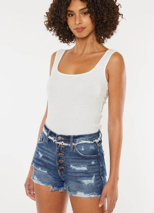 Kancan Distressed Button Fly Denim Shorts - MimiStylez