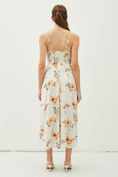 Be Cool Floral Button Down Cami Midi Dress - MimiStylez