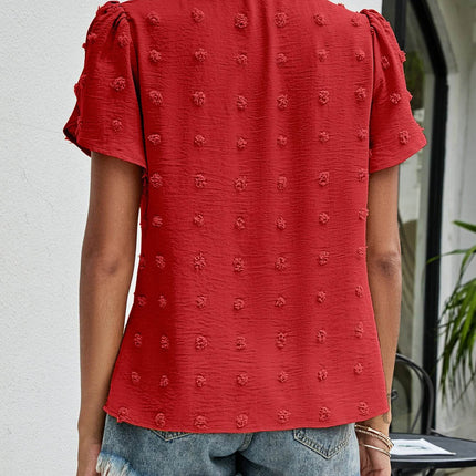 Swiss Dot Round Neck Petal Sleeve Top - MimiStylez