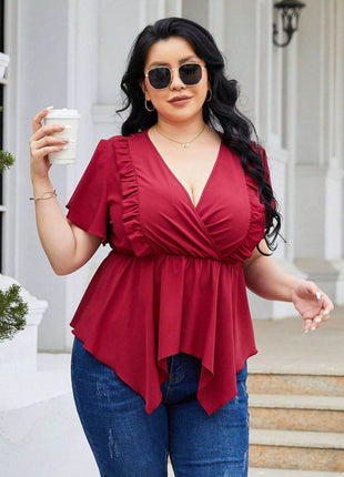 Plus Size Frill Surplice Flutter Sleeve Blouse - MimiStylez