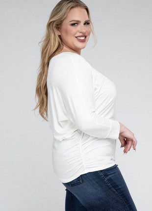 Plus Luxe Rayon Boat Neck 3/4 Sleeve Top - MimiStylez