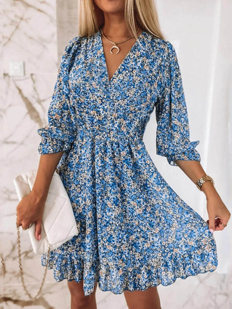 Full Size Ruffled Hem Floral Dress Plus Size - MimiStylez