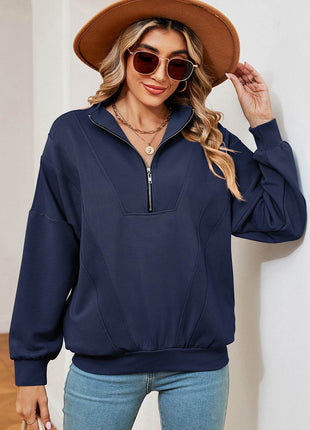 Half Zip Dropped Shoulder Sweatshirt - MimiStylez