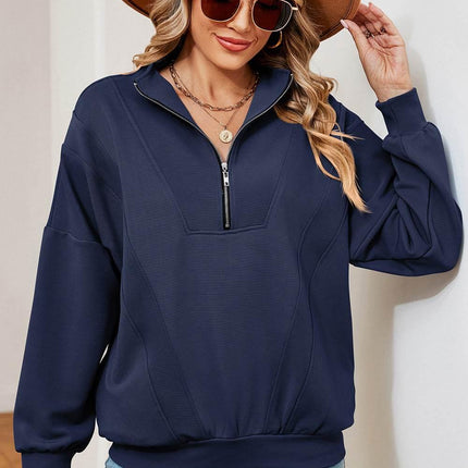 Half Zip Dropped Shoulder Sweatshirt - MimiStylez