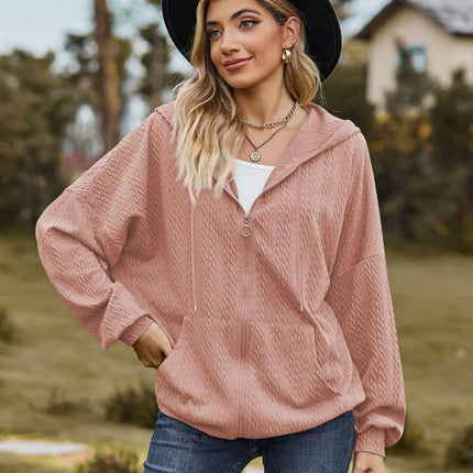Cable-Knit Long Sleeve Hooded Jacket - MimiStylez