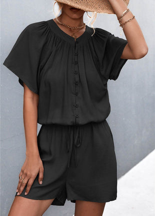 Buttoned Gather Detail Romper - MimiStylez