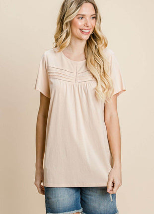 Cotton Bleu by Nu Label Eyelet Round Neck Short Sleeve T-Shirt - MimiStylez