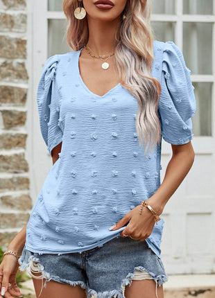 Swiss Dot Short Puff Sleeve Top - MimiStylez