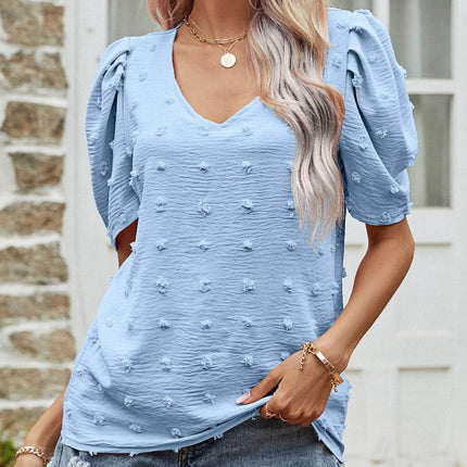 Swiss Dot Short Puff Sleeve Top - MimiStylez