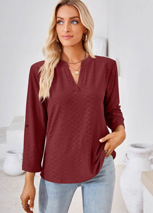 V-Neck Roll-Tap Sleeve Blouse - MimiStylez