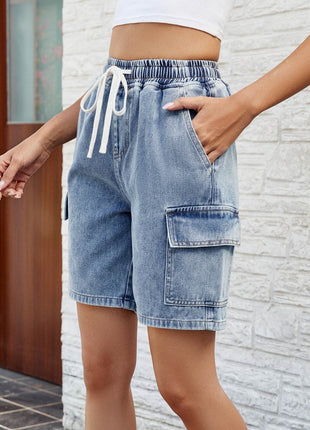 Drawstring Denim Shorts with Pockets - MimiStylez