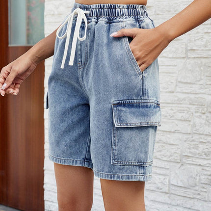 Drawstring Denim Shorts with Pockets - MimiStylez