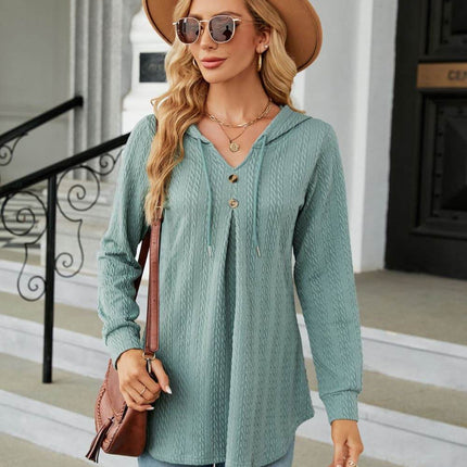 Long Sleeve Hooded Blouse - MimiStylez
